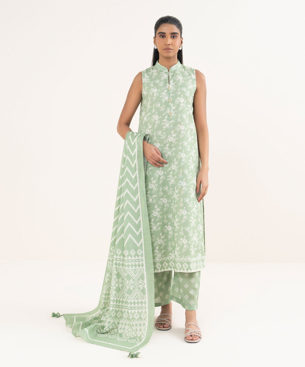 Women's Unstitched Lawn Printed Green 3 Piece Suit
