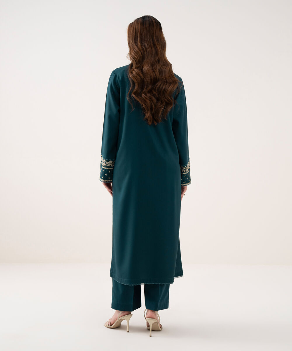 Women's RTW Cotton Viscose Embroidered Straight Green Shirt