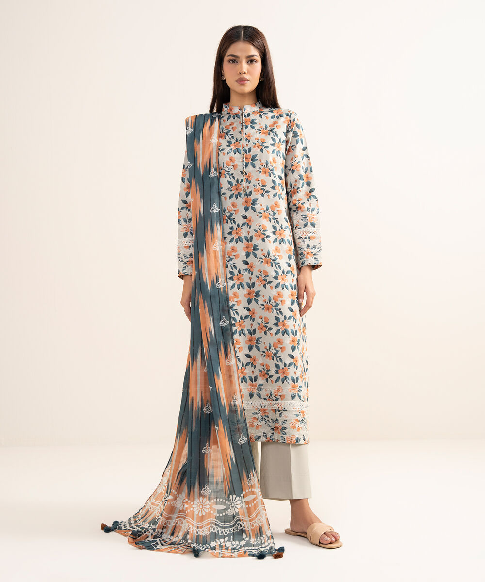 Women's Unstitched Lawn Printed Multi 3 Piece Suit