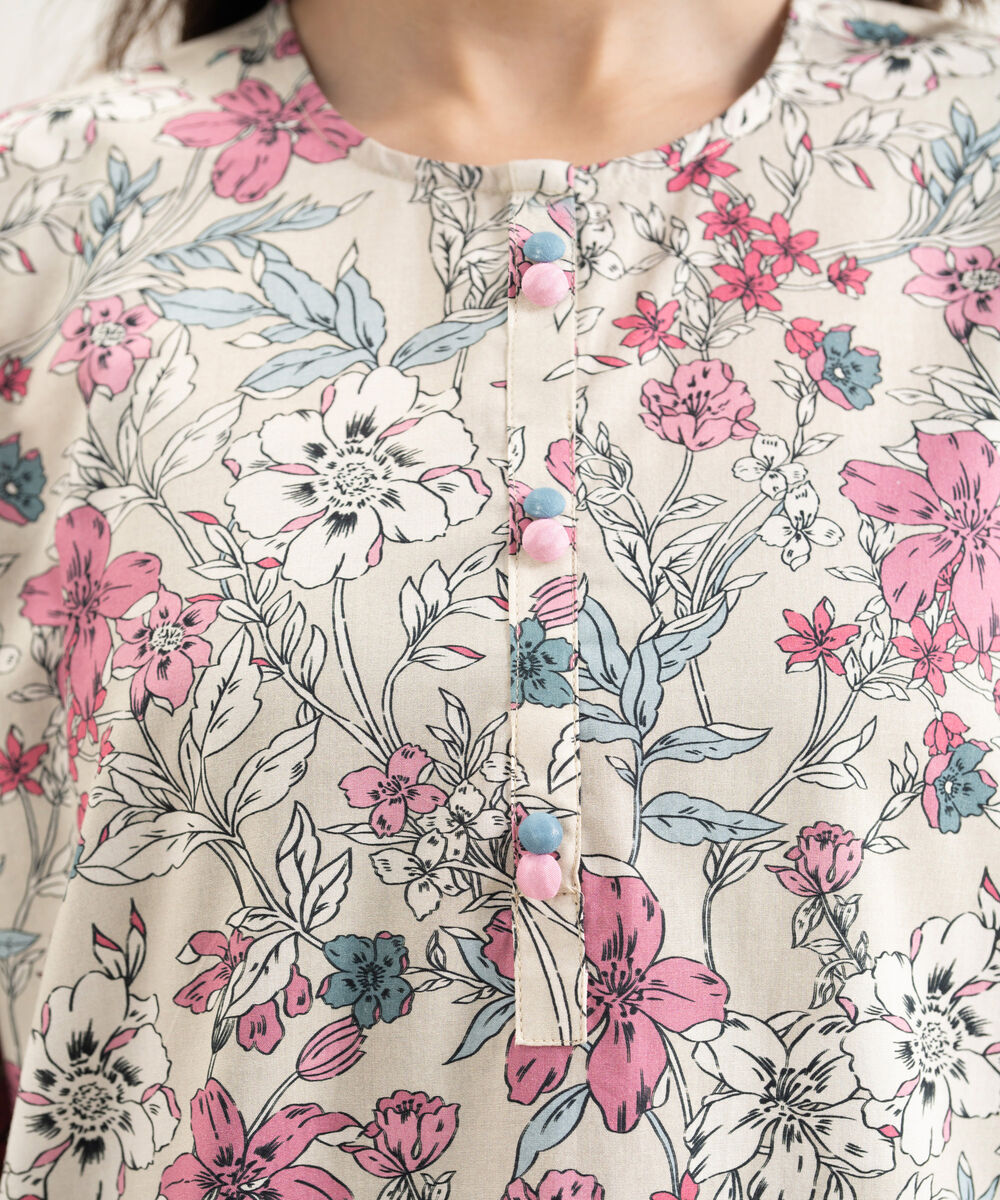 Women's RTW Cambric Printed Off White Straight Shirt