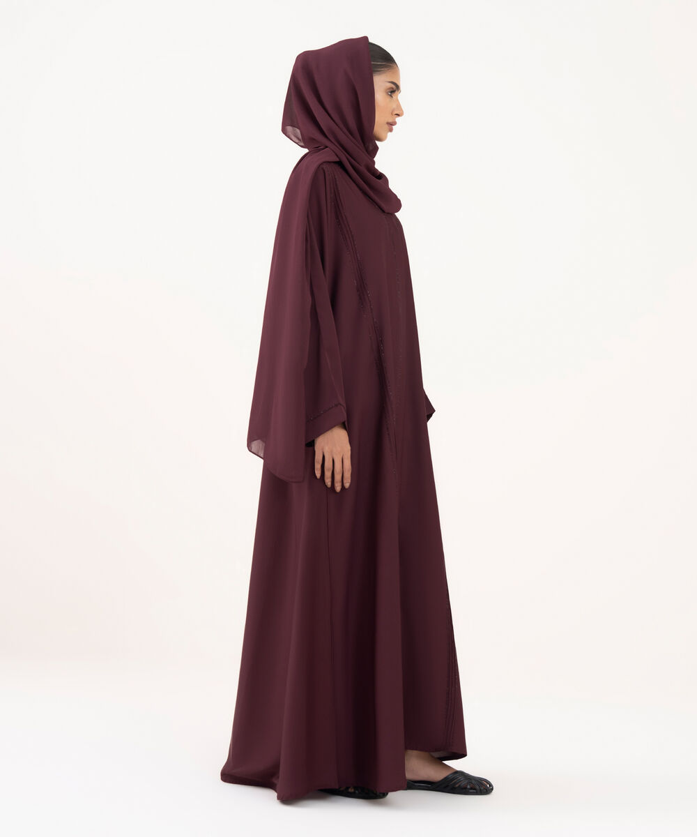 Women's Maroon Polyester Abaya Set