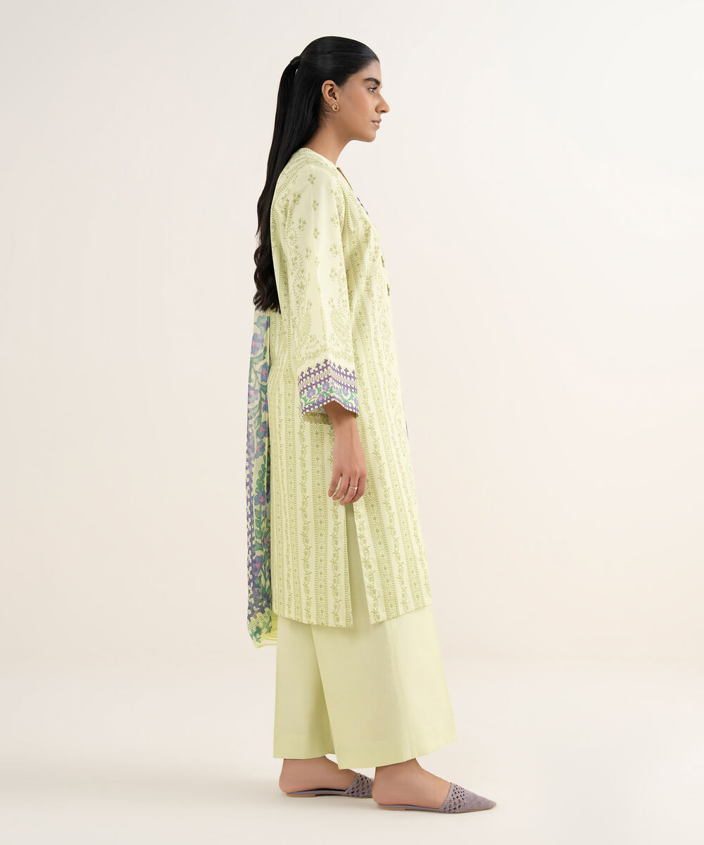 Women's Unstitched Lawn Printed Yellow 3 Piece Suit