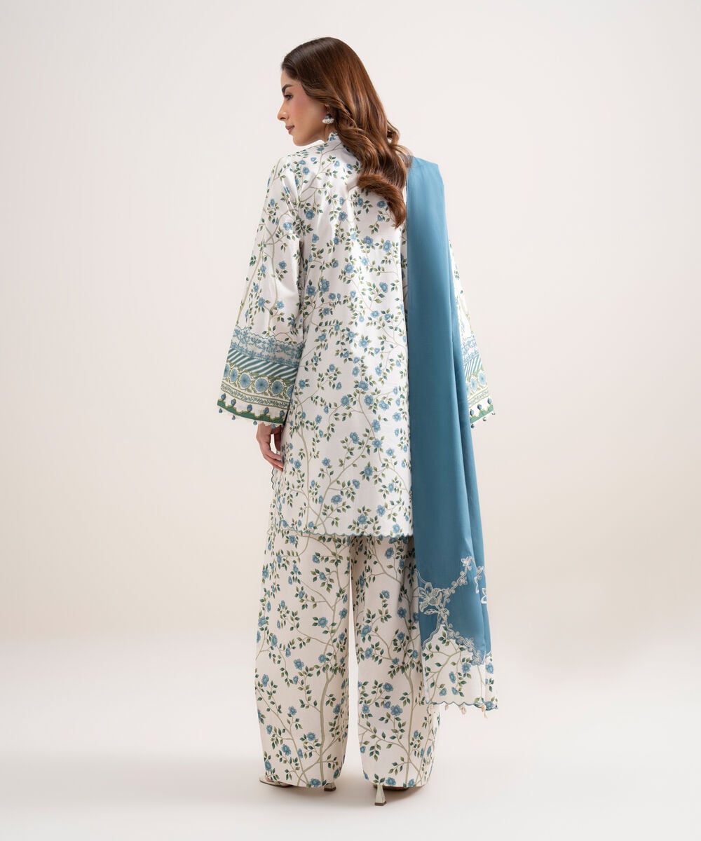 Women's Unstitched Lawn Embroidered Off White 3 Piece Suit