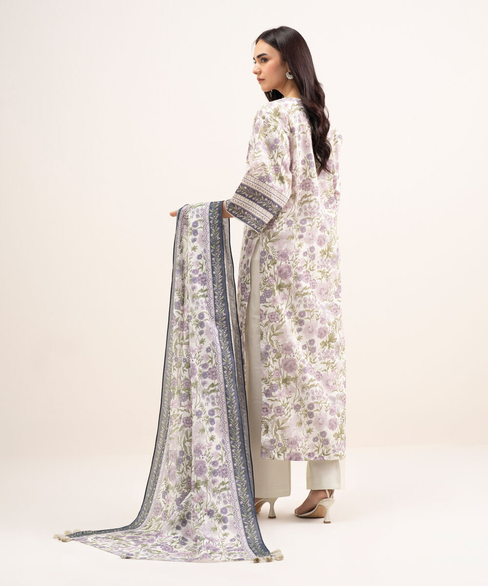 Women's Unstitched Lawn Embroidered Purple 3 Piece Suit