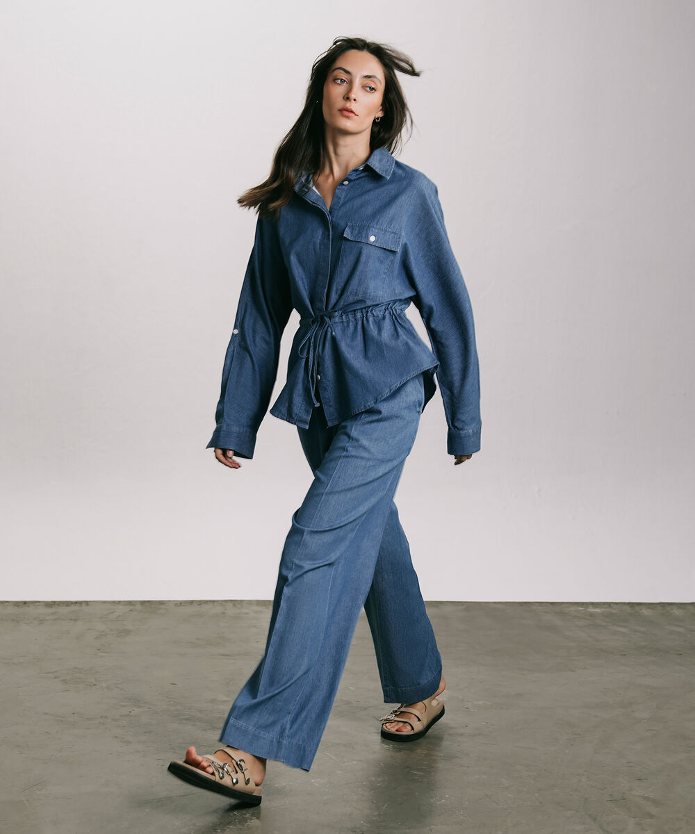 Women's Western Wear Blue Light Weight Denim Shirt