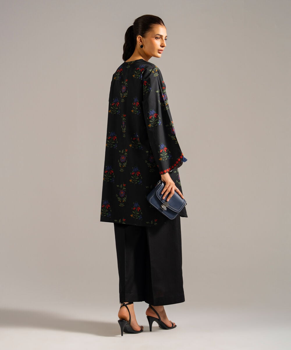 Women's RTW Lawn Printed Black Straight Shirt