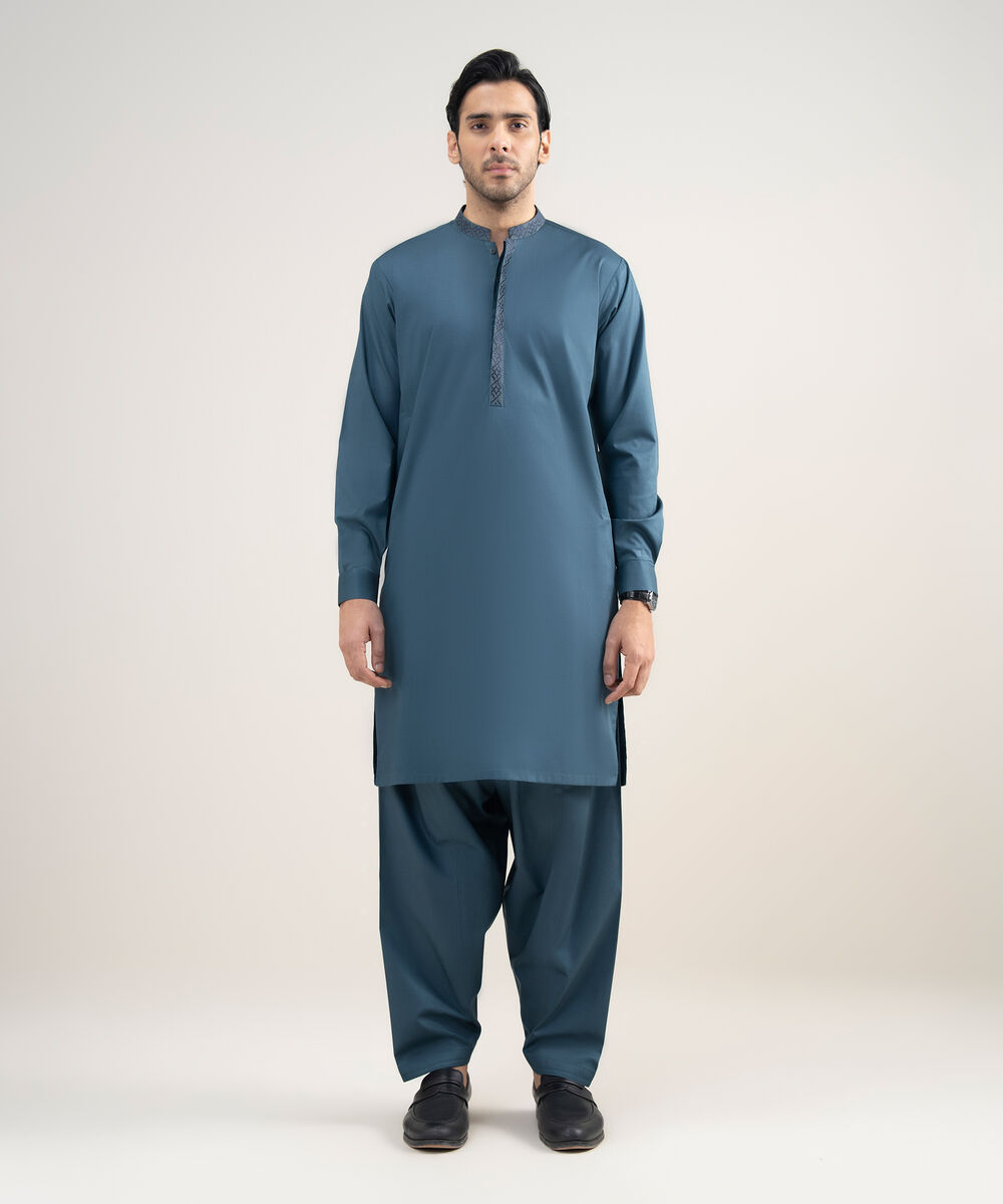 Men's Stitched Premium Cotton Teal Suit