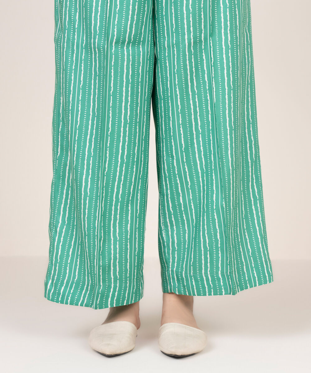 Women's RTW Viscose Linen Printed Green  Culottes