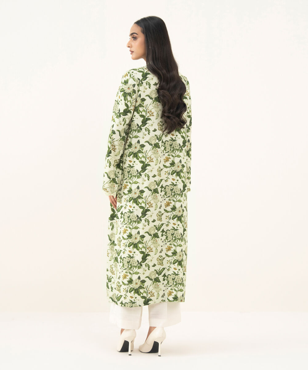 Women's RTW Arabic Khaddar Printed A-Line White Shirt