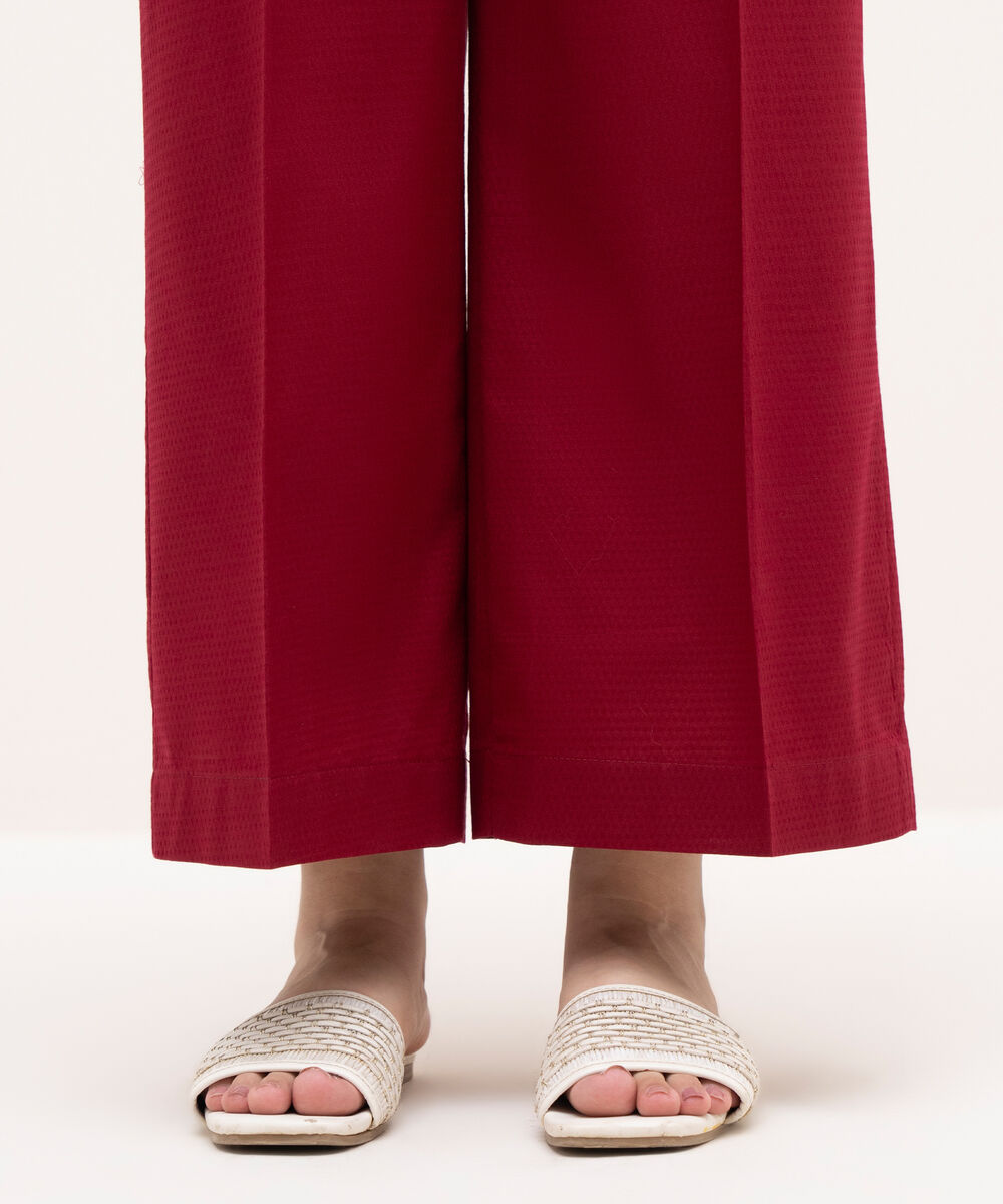 Women's RTW Textured Cotton Maroon Solid Culottes