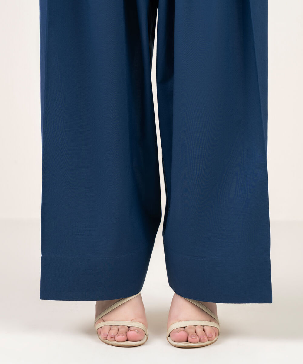 Women's RTW Cambric Solid Blue Farshi Shalwar