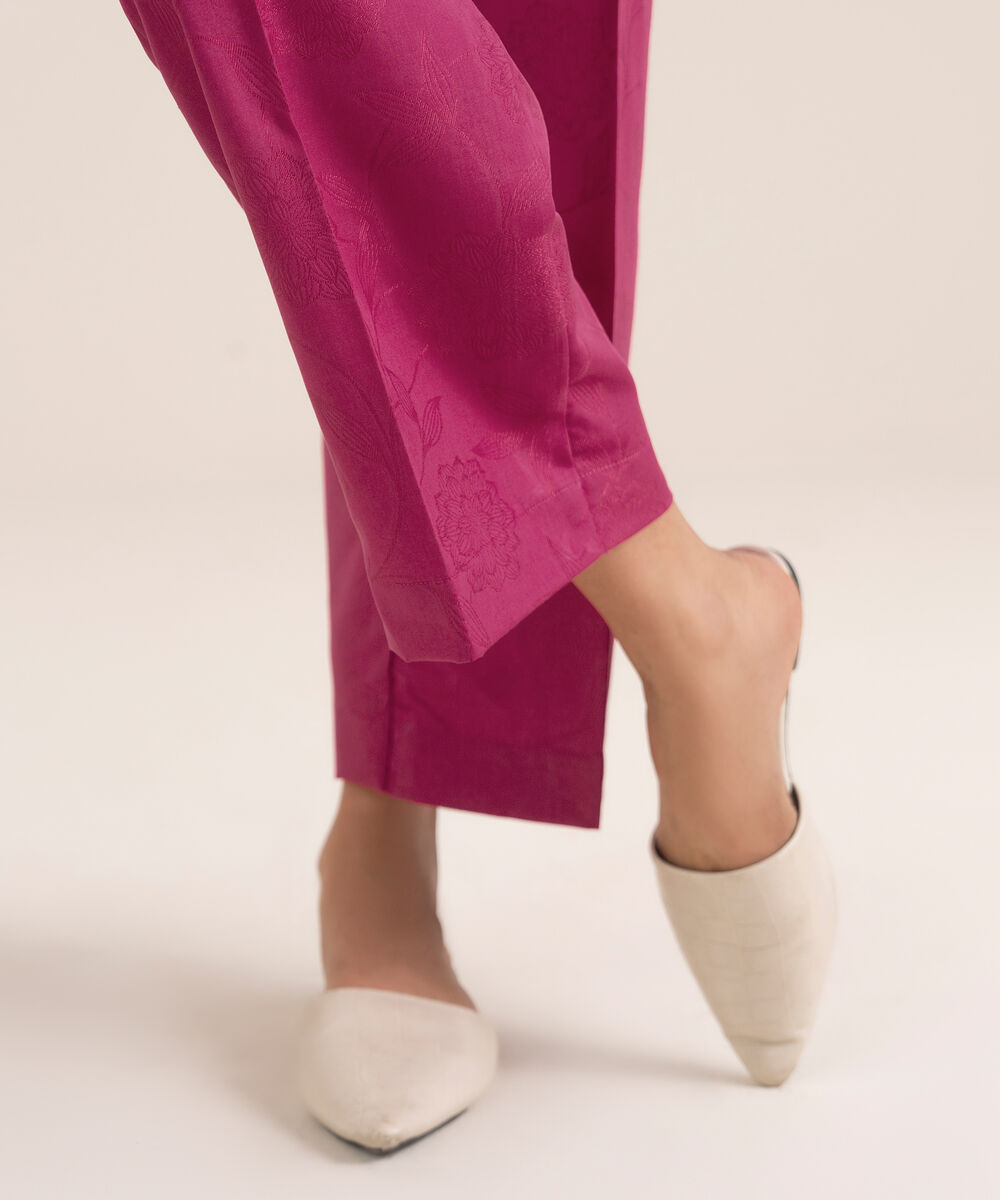 Women's RTW Self Jacquard Leno Solid Pink Culottes