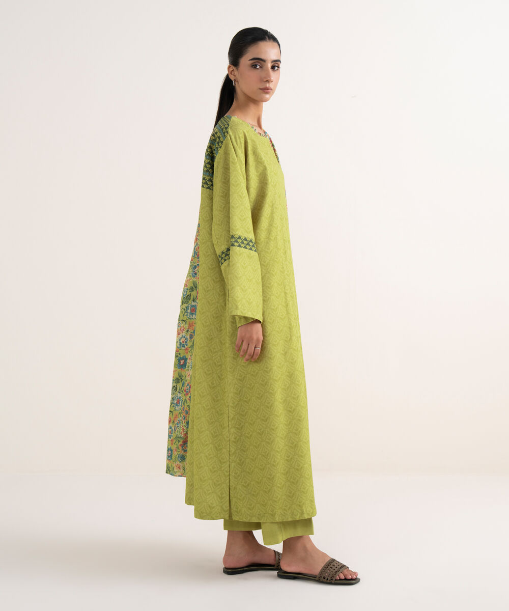 Women's Unstitched Lawn Printed Green Three Piece Suit