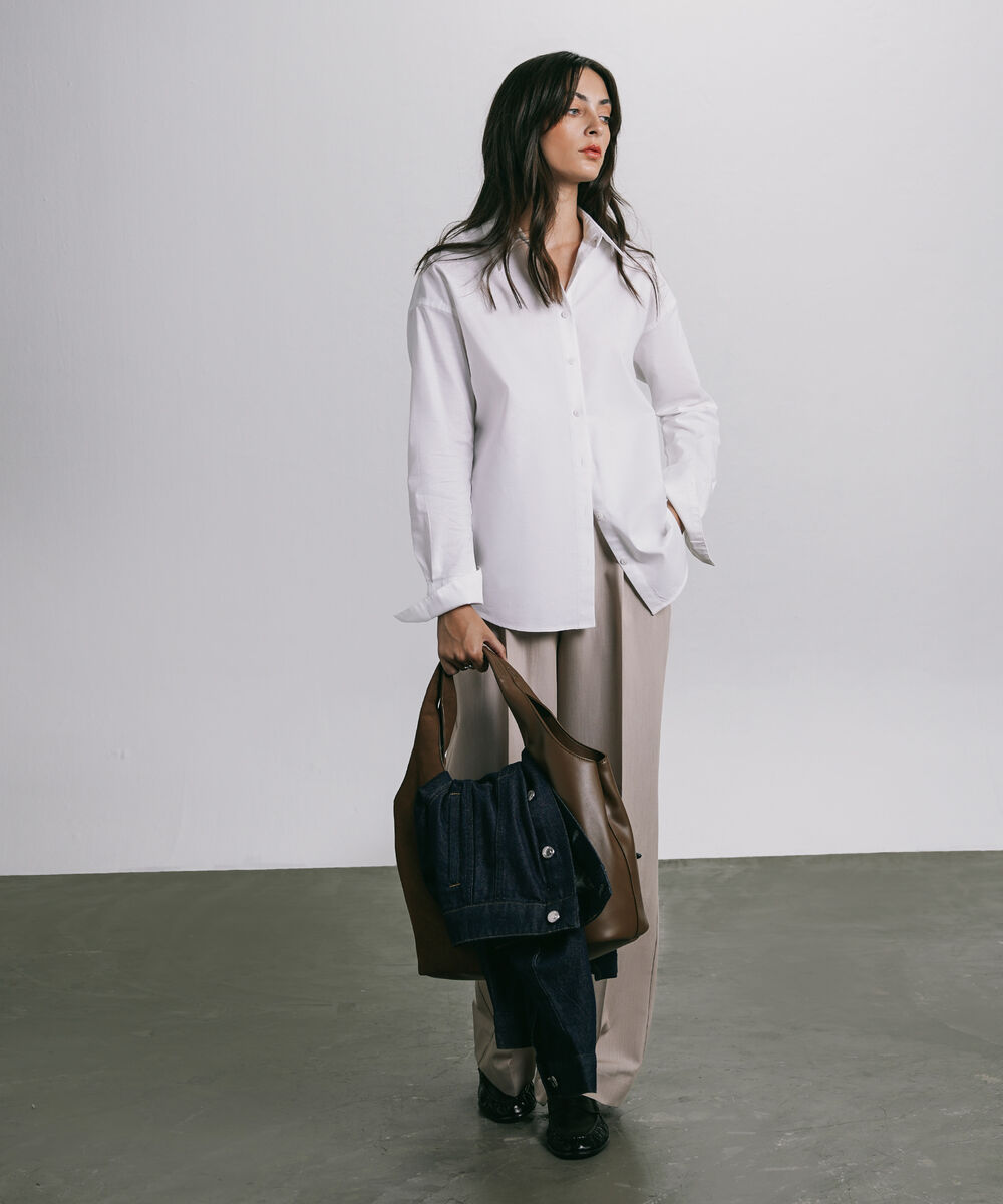 Women's Western Wear White Boxy Oxford Shirt