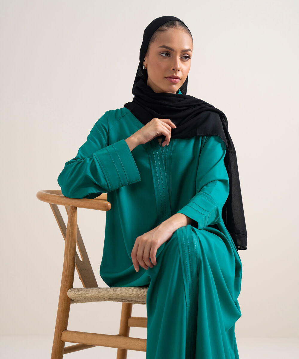 Women's Turquoise Button Through Raglan Abbaya