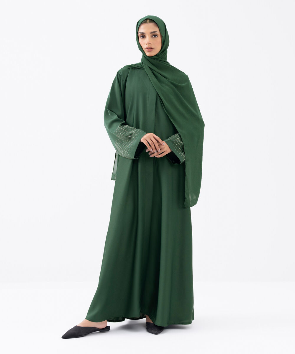 Women's Green Polyester Abaya Set