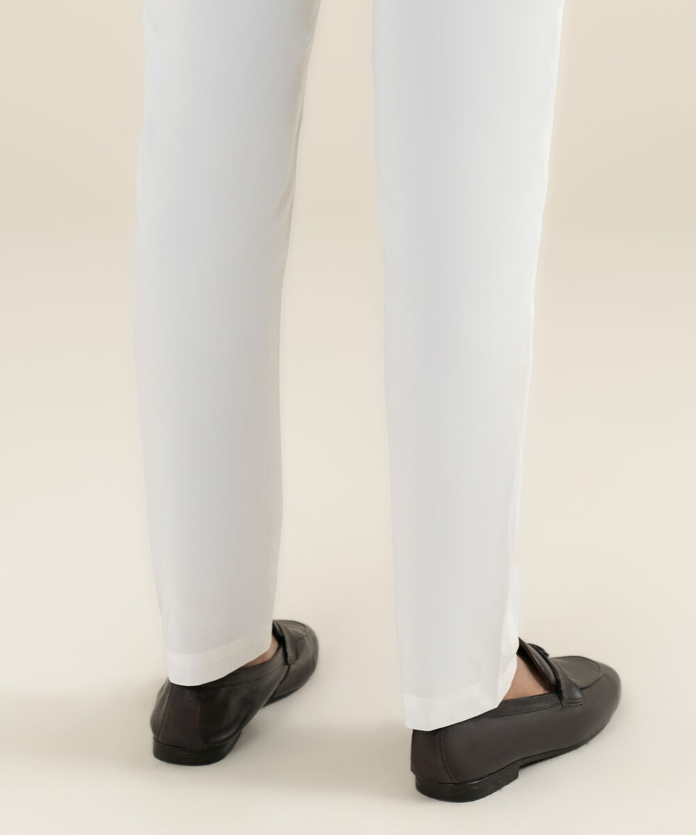 Men's white Lycra Cotton Trouser