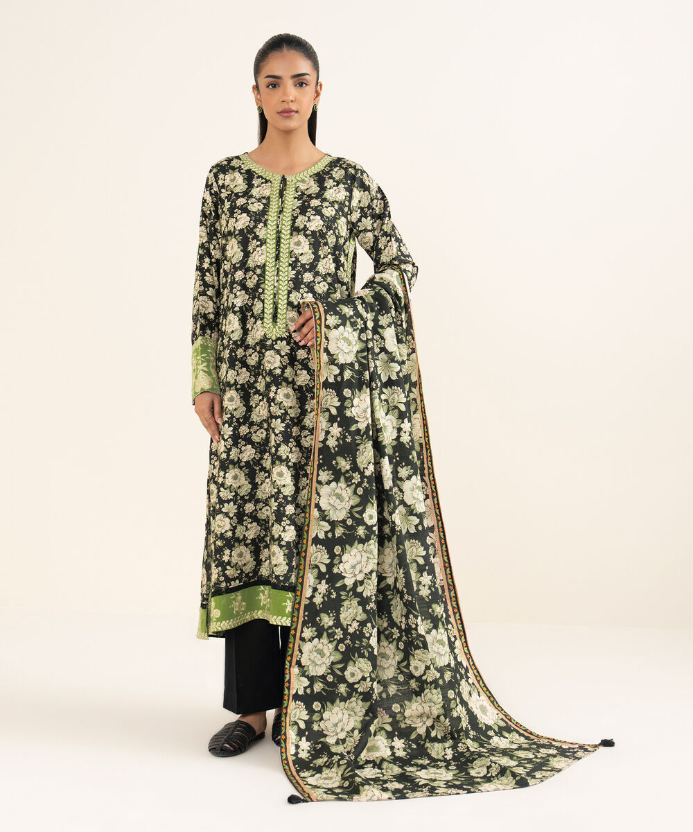 Khaddar Printed Black Dupatta