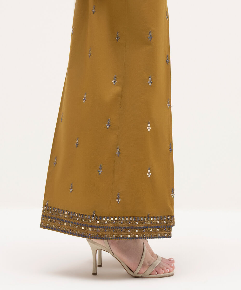 Women's RTW Cambric Mustard Embroidered Flared Pants