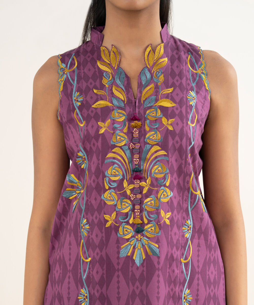 Women's Unstitched Lawn Embroidered Purple 3 Piece Suit