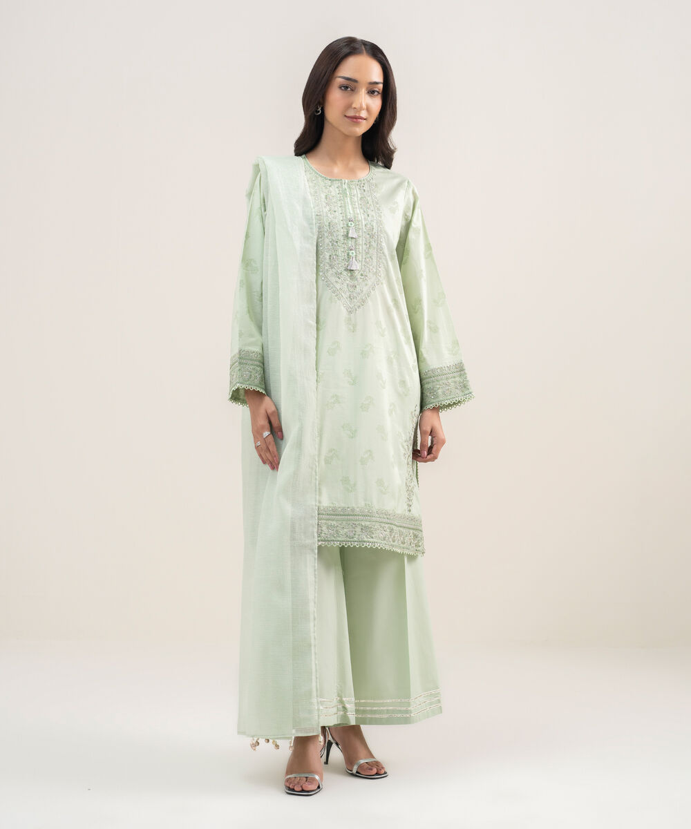 Women's RTW Lawn Embroidered Mint Green 3 Piece Suit