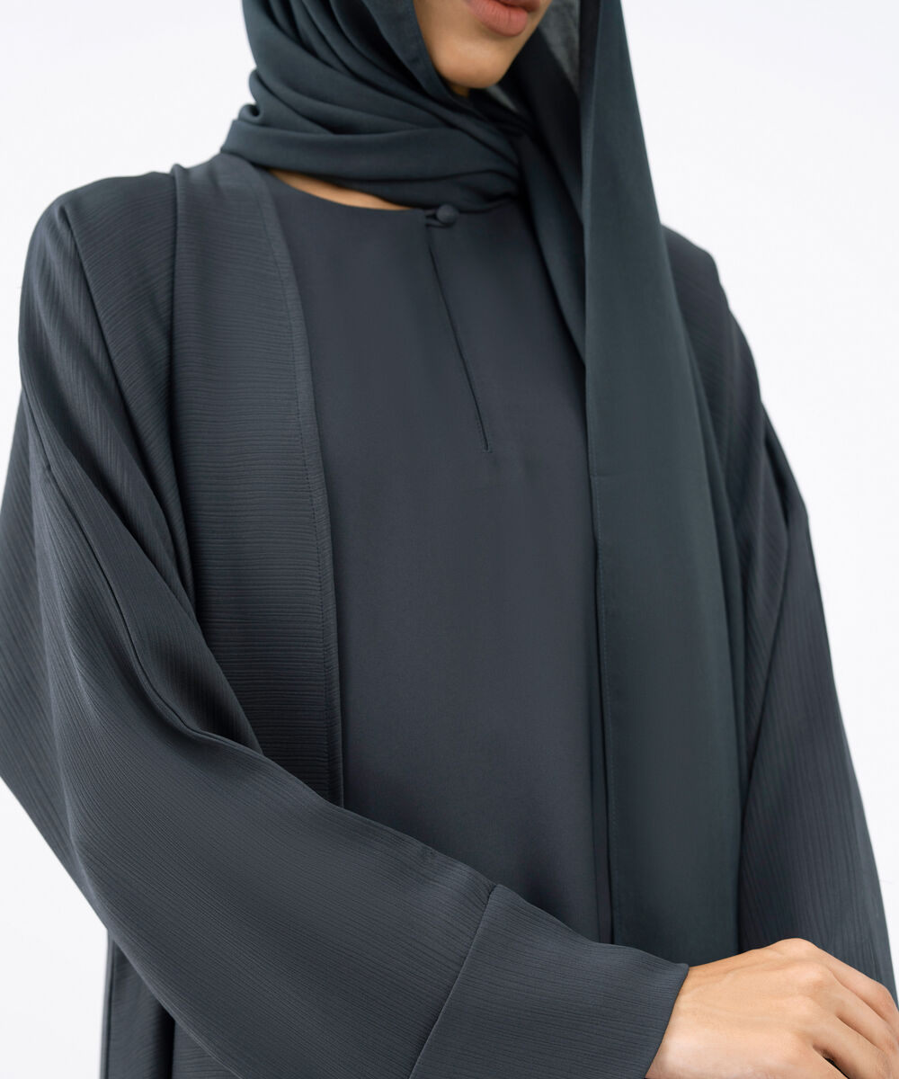 Women's Grey Polyester Abaya Set