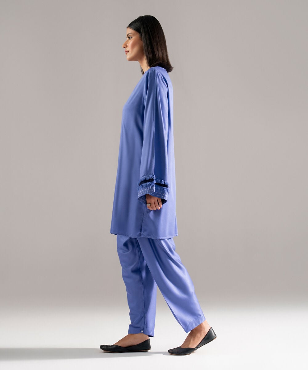 Women's RTW Bedford Solid Blue 2 Piece Suit