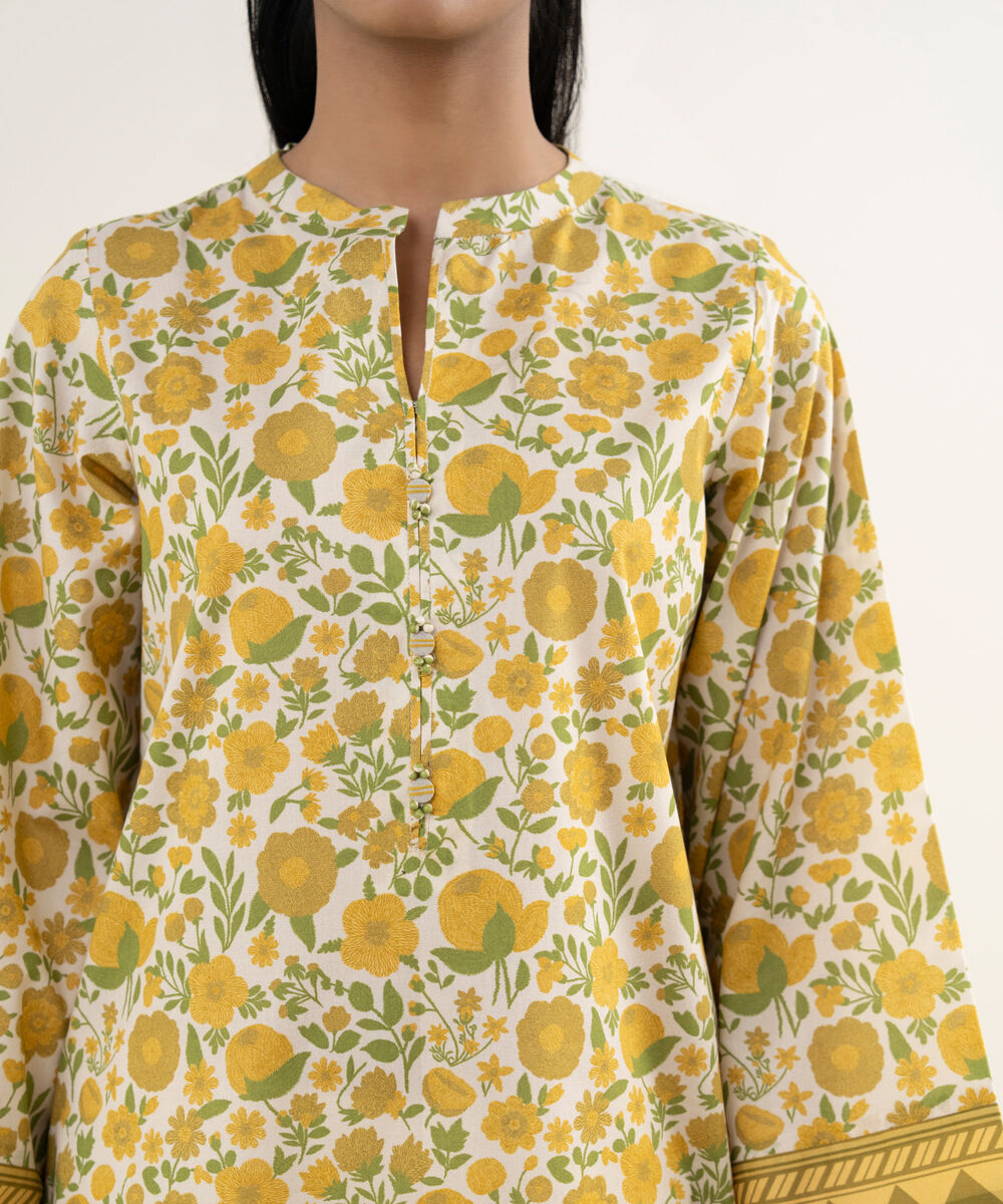 Women's Unstitched Lawn Printed Yellow 3 Piece Suit