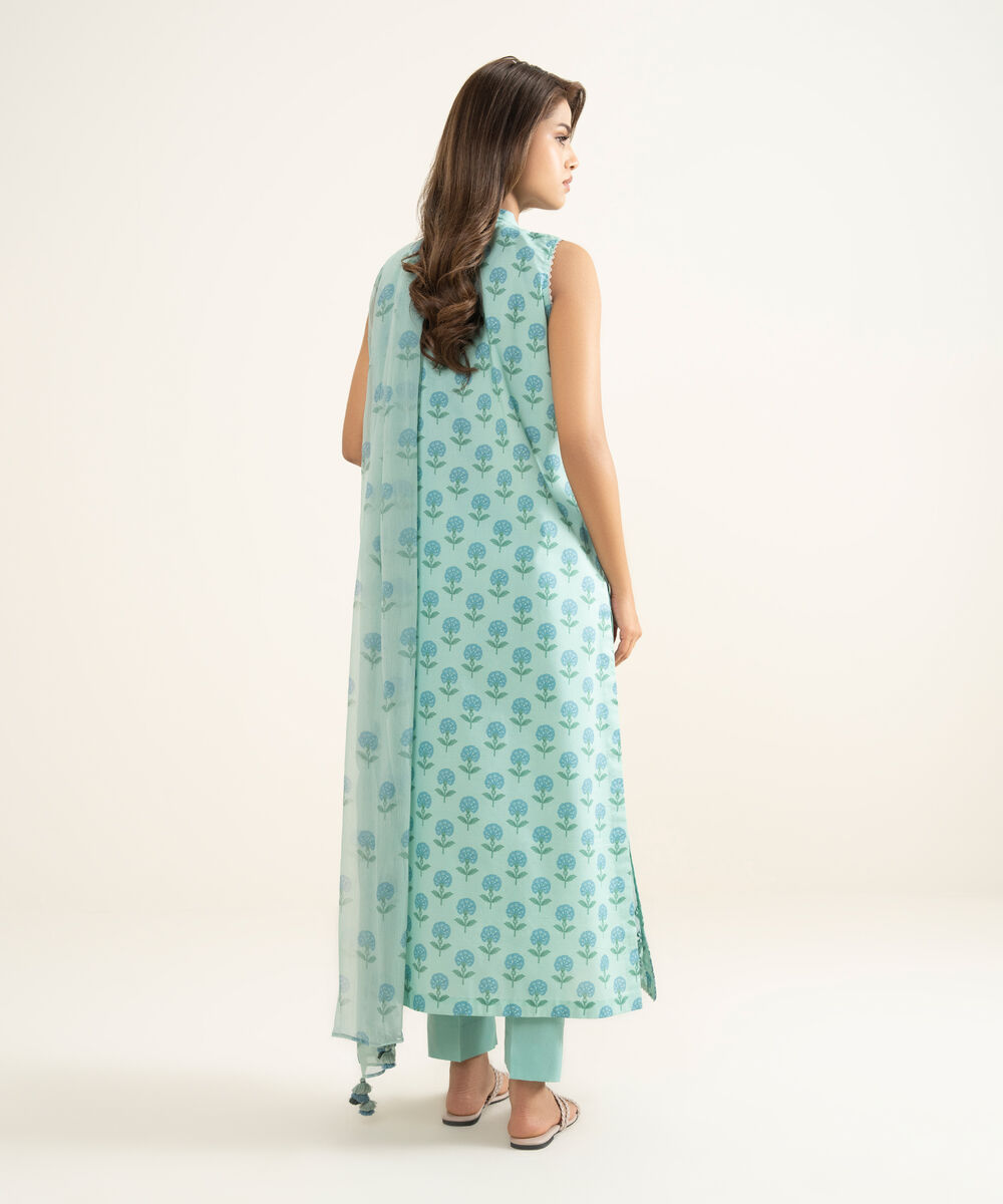 Women's Unstitched Lawn Embroidered Blue 3 Piece Suit