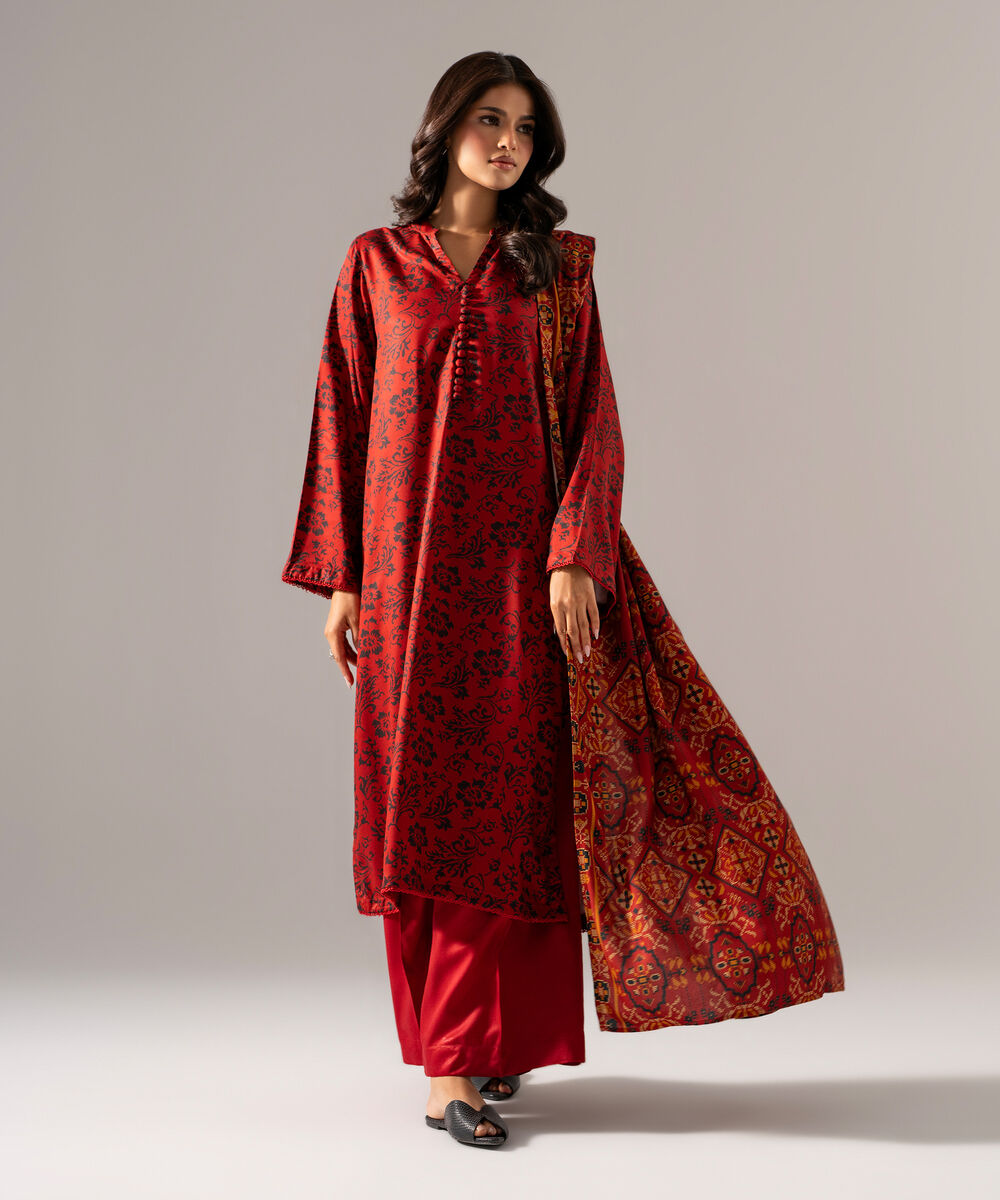 Women's RTW Viscose Linen Printed Maroon Dupatta