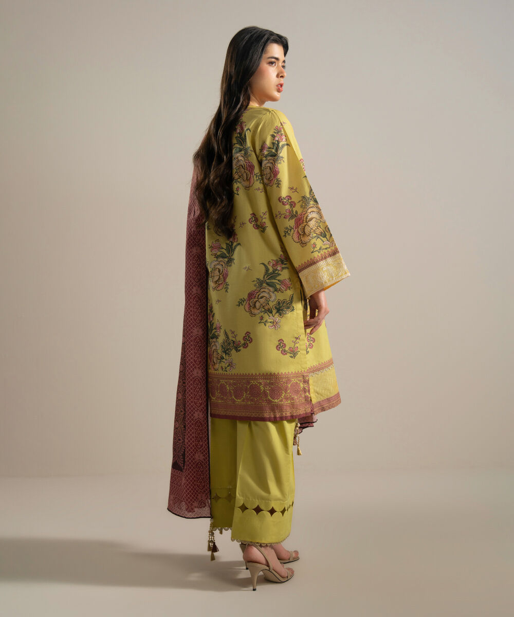 Women's RTW Zari Lawn Embroidered Yellow 3 Piece Suit