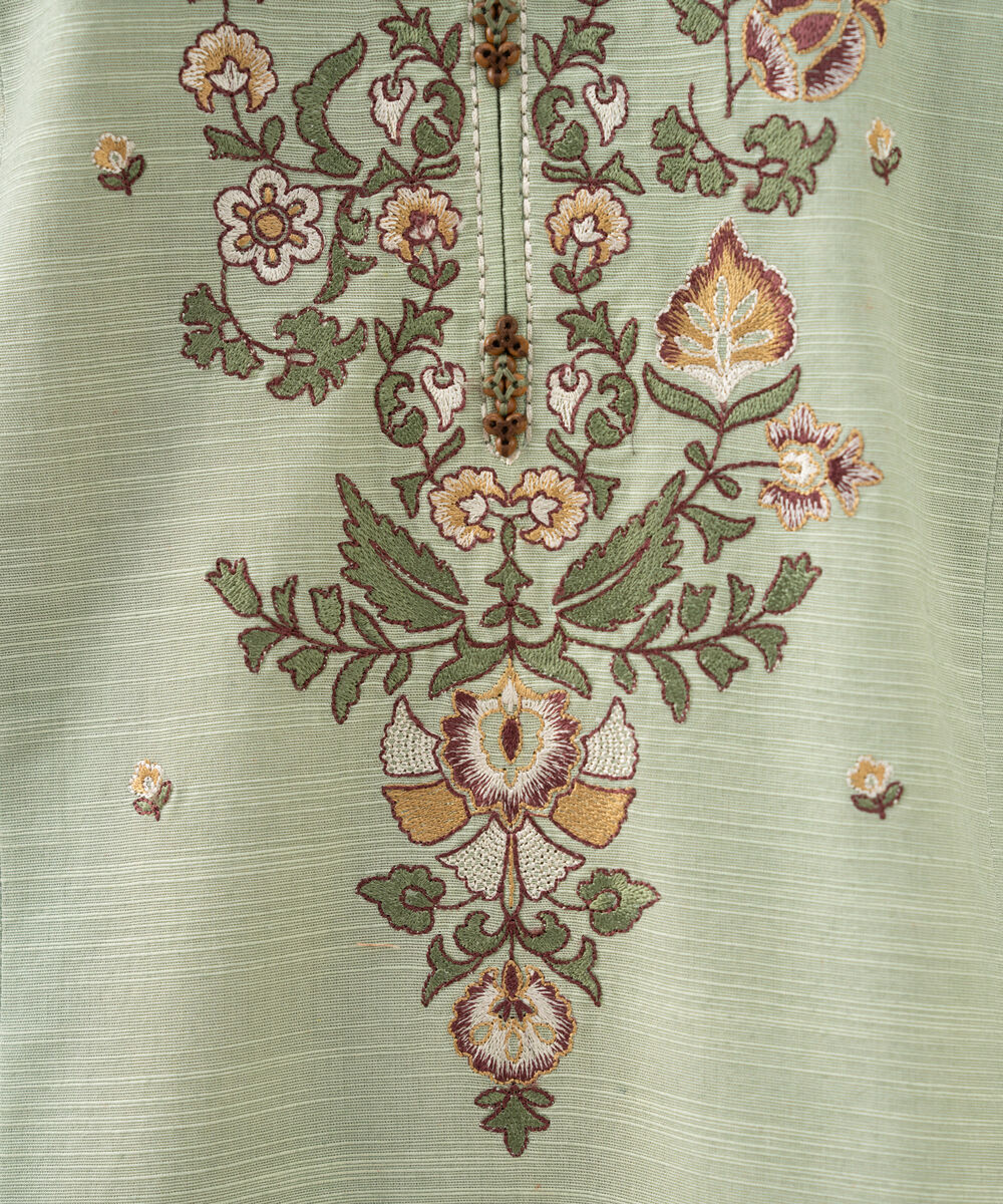 Women's Unstitched Khaddar Embroidered Green 3 Piece Suit