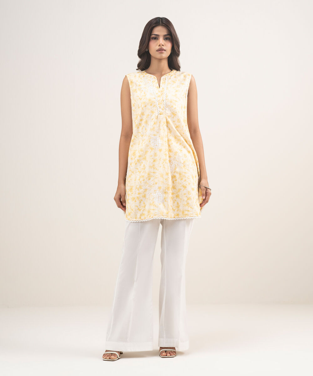 Women's RTW Leno Kara Embroidered Yellow Straight Shirt