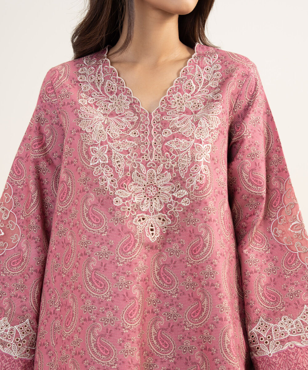 Women's Unstitched Zari Lawn Embroidered Red 3 Piece Suit