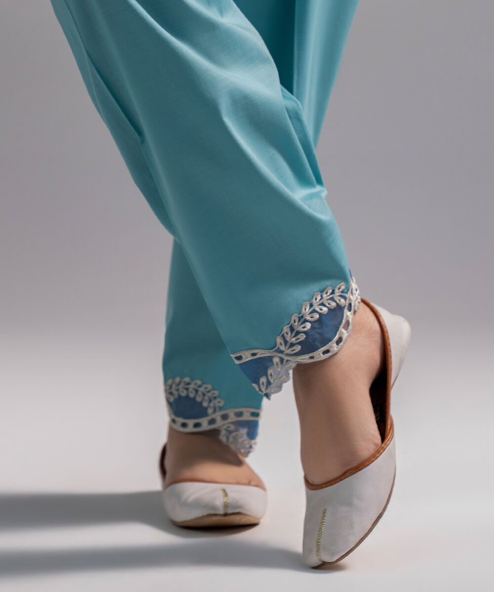 Women's RTW Cambric Embroidered Blue Skinny Shalwar
