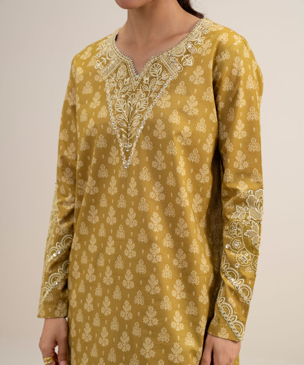 Women's Unstitched Lawn Embroidered Yellow 2 Piece Suit