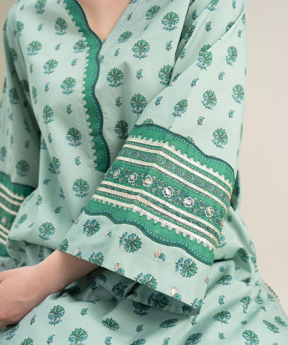 Women's Unstitched Lawn Printed Green 2 Piece Suit