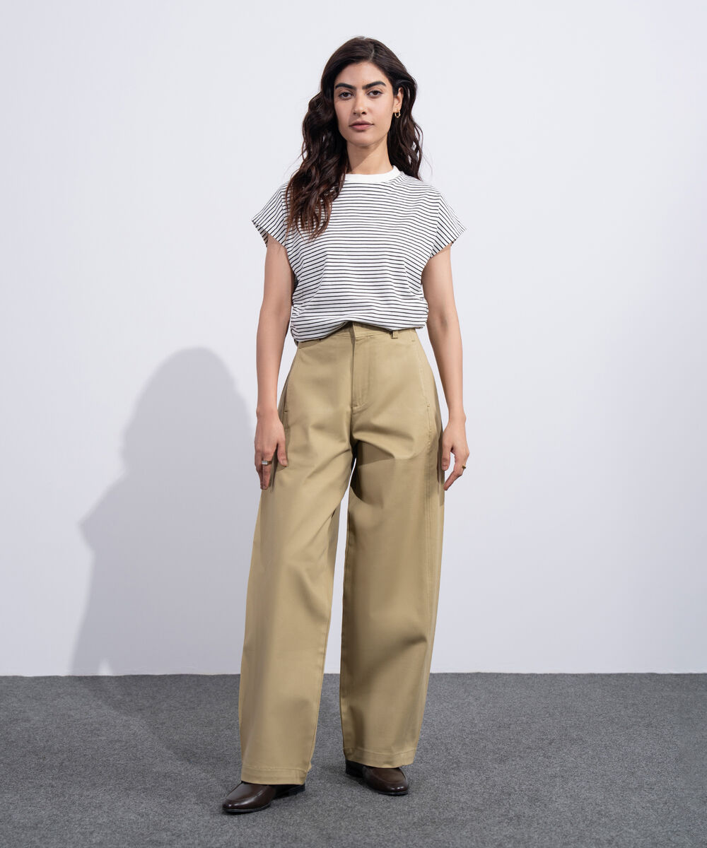 Women's Western Khaki Barrel Fit Chino Trousers