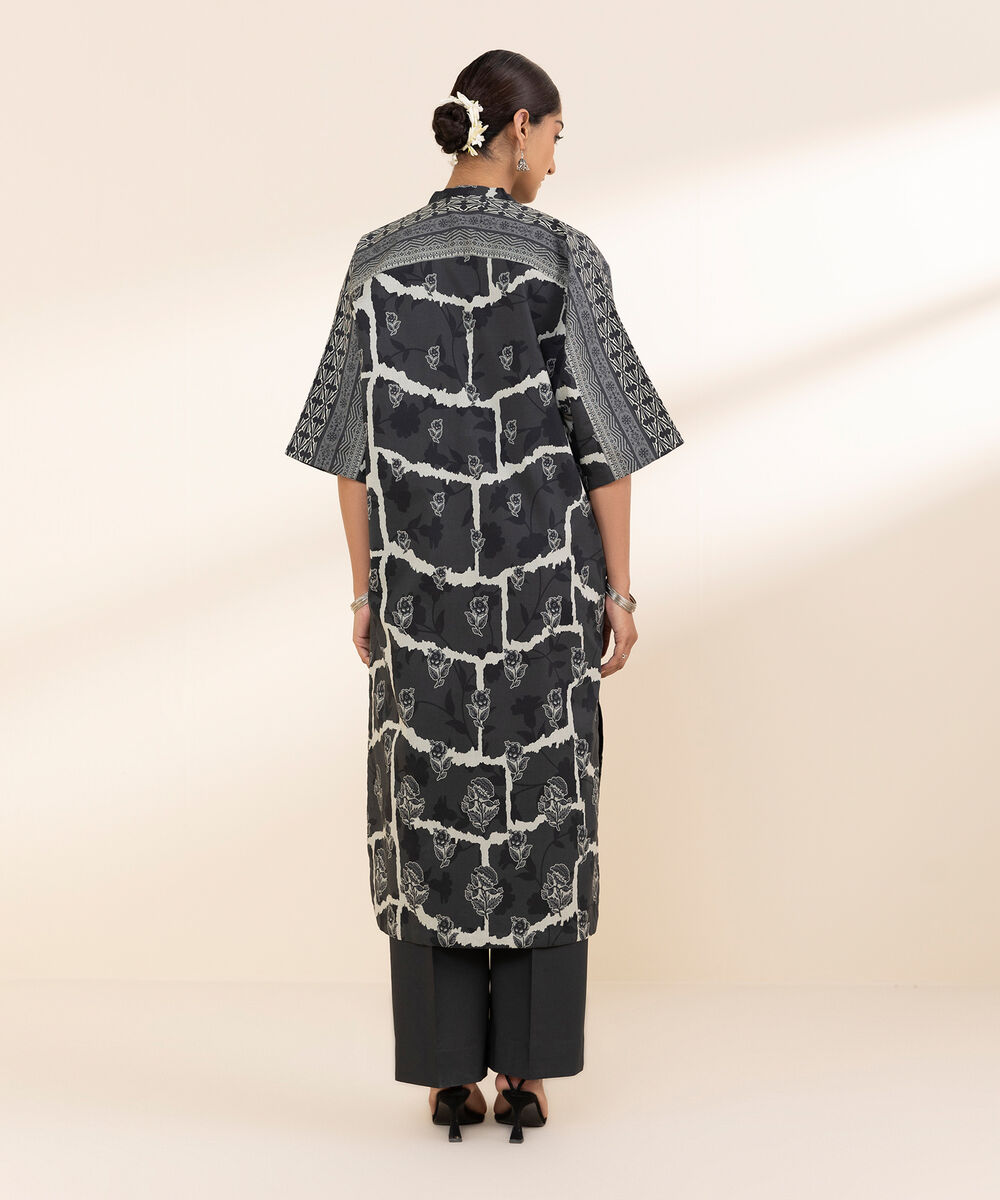 Women's Unstitched Lawn Printed Black Shirt