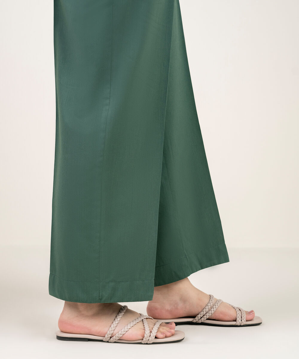 Women's RTW Cotton Viscose Solid Green Straight Pants