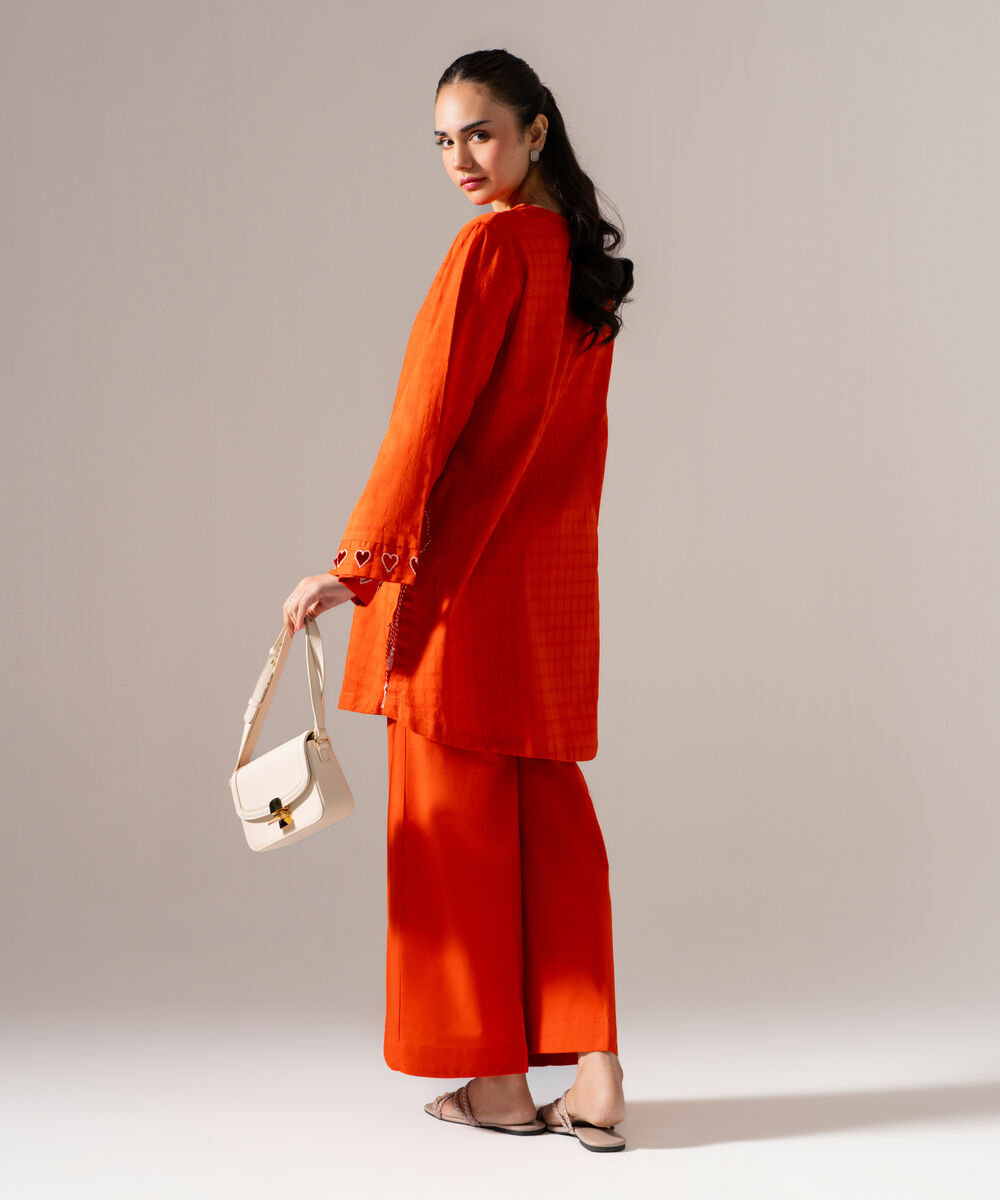 Women's RTW 3D dobby Solid Orange Straight Shirt