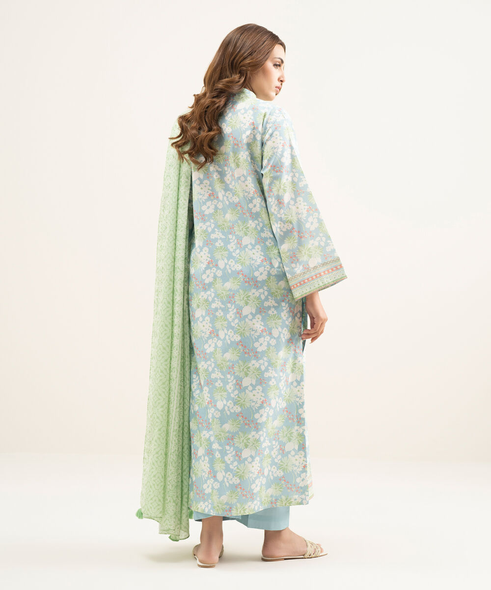 Women's Unstitched Lawn Blue Printed 3 Piece Suit