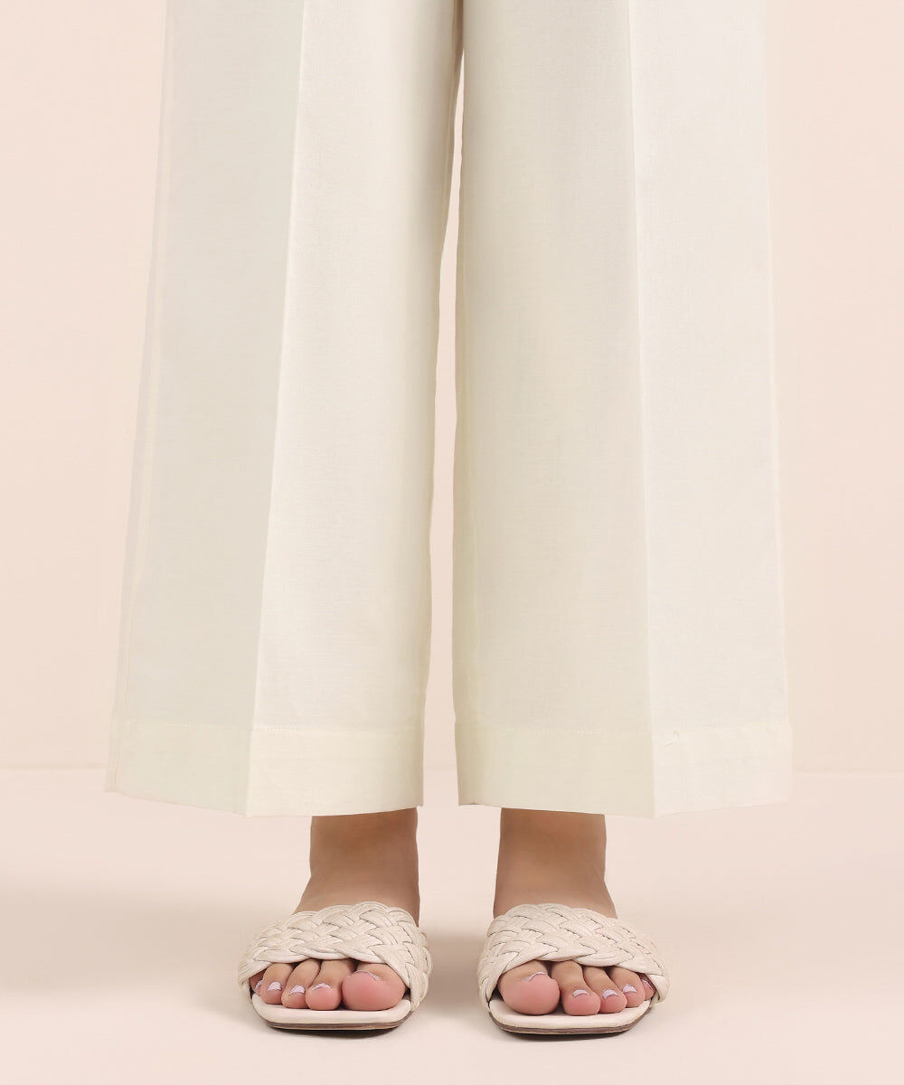 Woman - Off White Solid Cambric Culottes