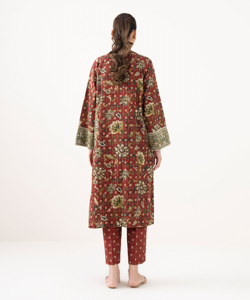 Women's RTW Light Khaddar Embroidered Maroon A-Line Shirt