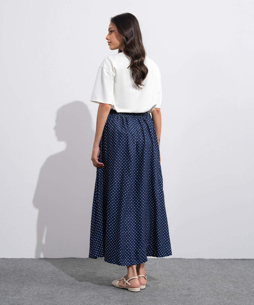 Women's Western Blue And  White Polka Dots Smocked Skirt