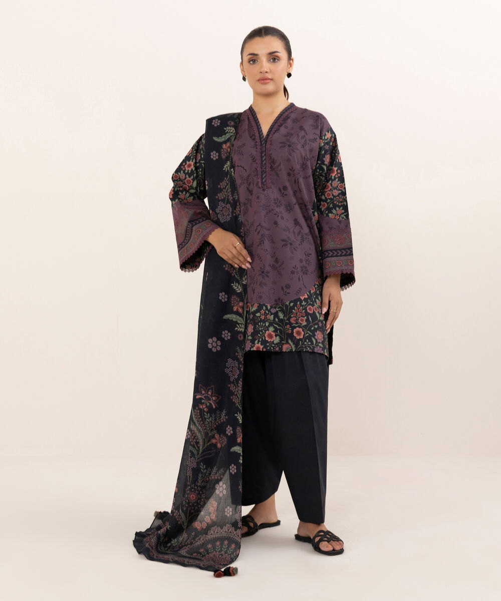 Women's Unstitched Cotton Printed Three Piece Suit