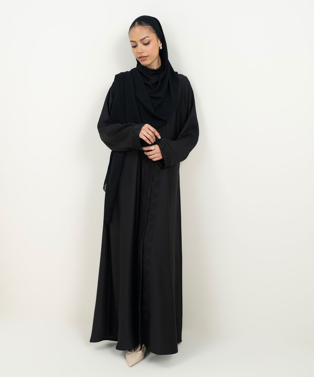 Women's Light Brown Embroidered Button- Through Abaya