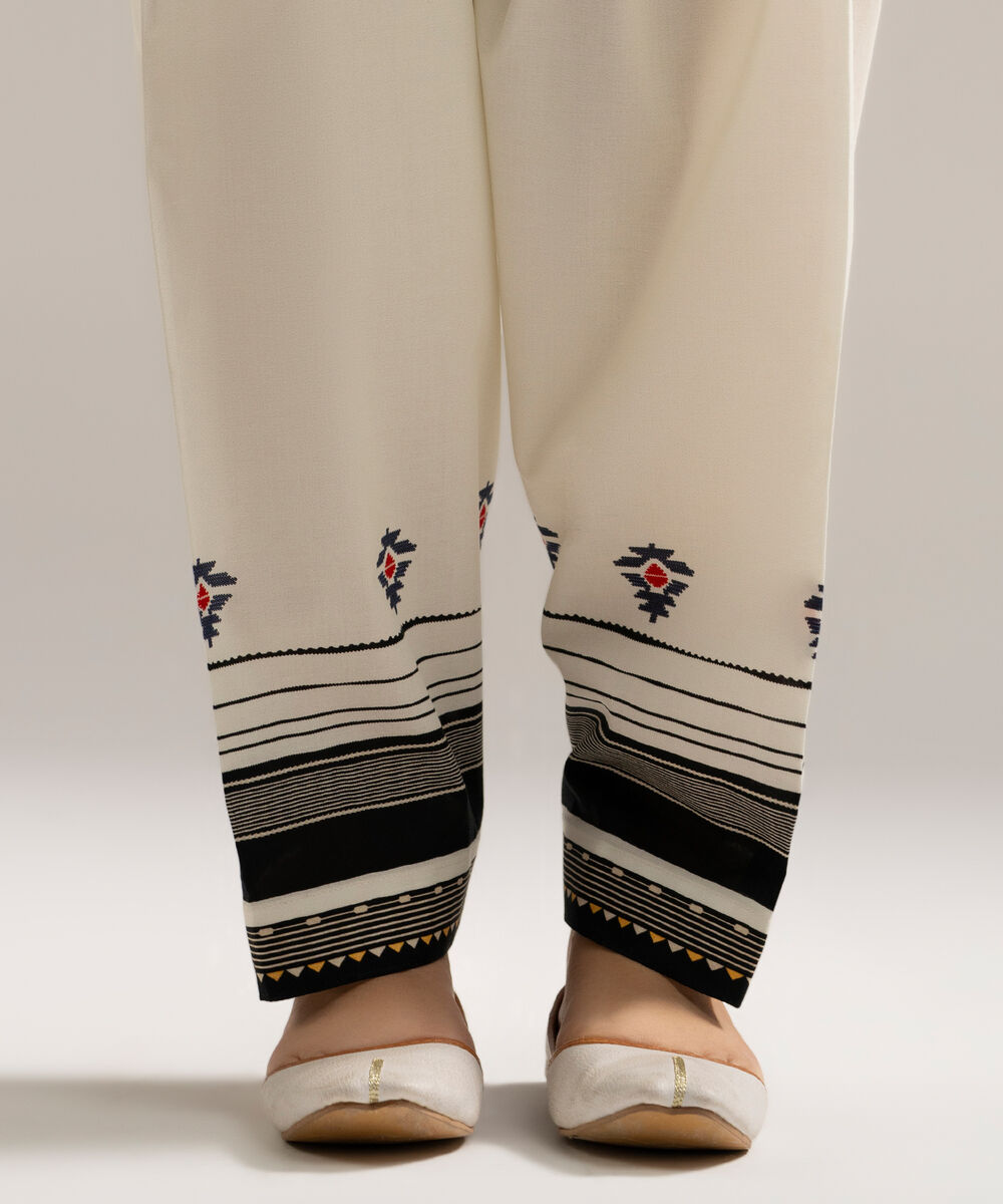 Women's RTW Cambric Printed Off White Shalwar