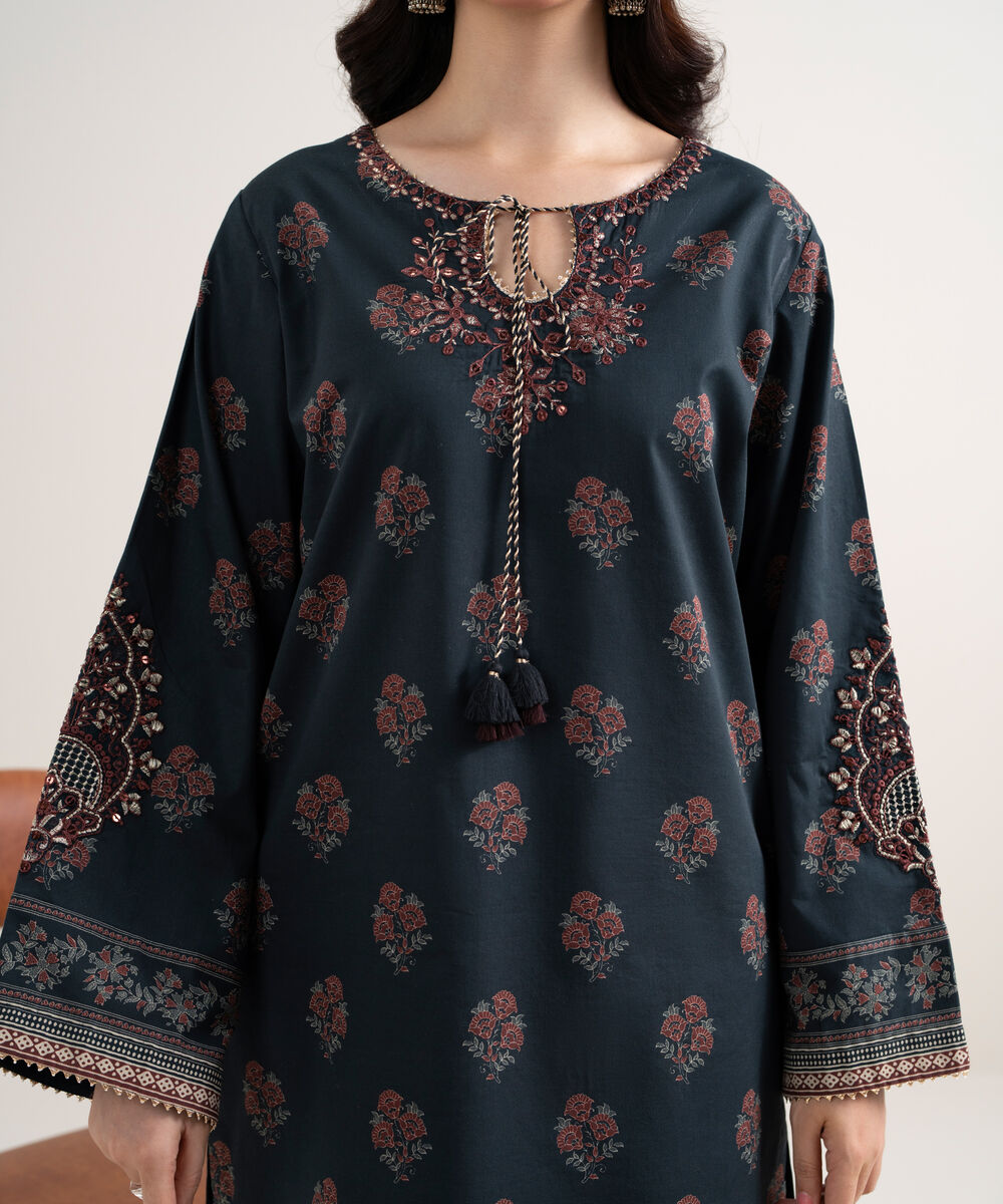 Women's Unstitched Lawn Embroidered Black 2 Piece Suit