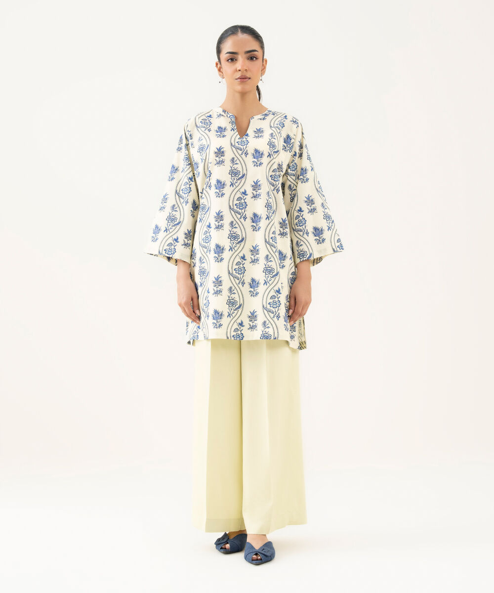 Women's RTW Cambric Printed Off White Straight Shirt